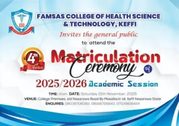 FAMSAS College of Health Science & Tech. Keffi Holds 4th Matriculation Ceremony