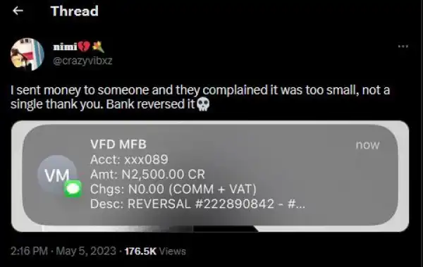 Man Overjoyed As Bank Reverses N2,500 He Sent To Lady Who Did Not Appreciate It