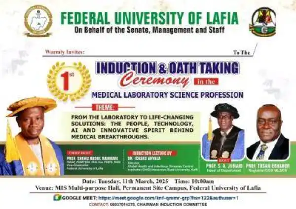 FULAFIA announces 1st Induction/Oath-Taking Ceremony for Graduation Med. Lab students
