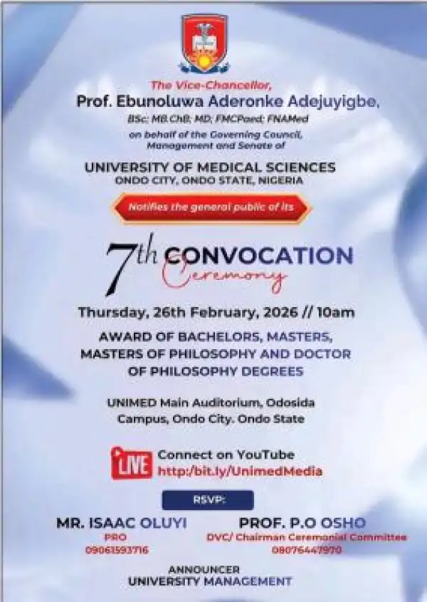 UNIMED announces 7th Convocation Ceremony