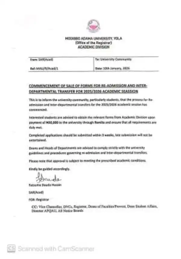 MAUTECH commences sale of re-admission and inter-departmental transfer forms, 2025/2026