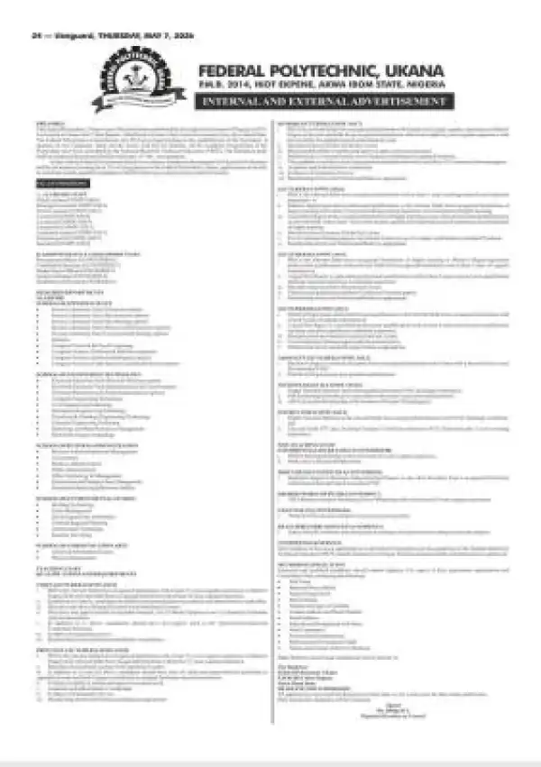 Federal Polytechnic, Ukana announces vacancies