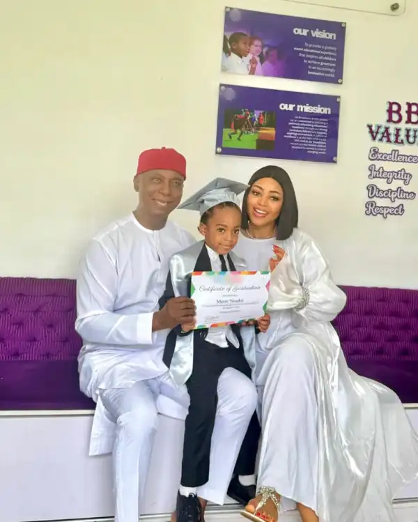 Regina Daniels and husband, Ned Nwoko celebrate as son graduates from kindergarten