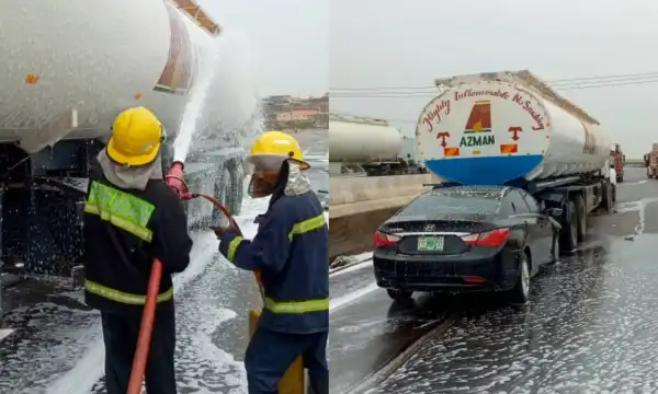 Oyo fire agency rescues two as car collides with petroleum tanker in Ibadan