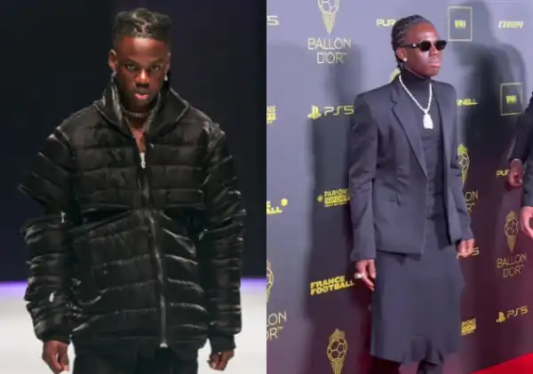 Rema Shows Up In Skirt At The Ballon d’Or Event, Fans React