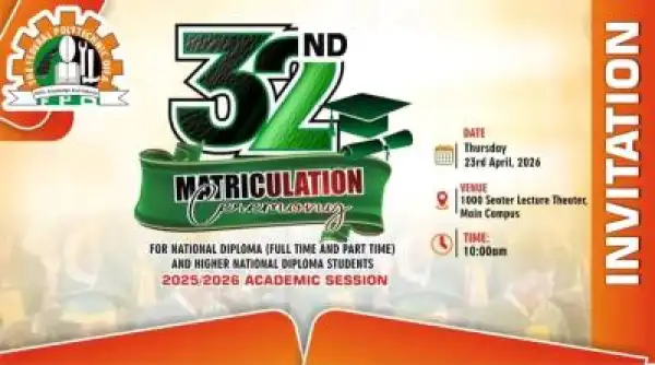 The Federal Polytechnic Offa announces 32nd Matriculation Ceremony