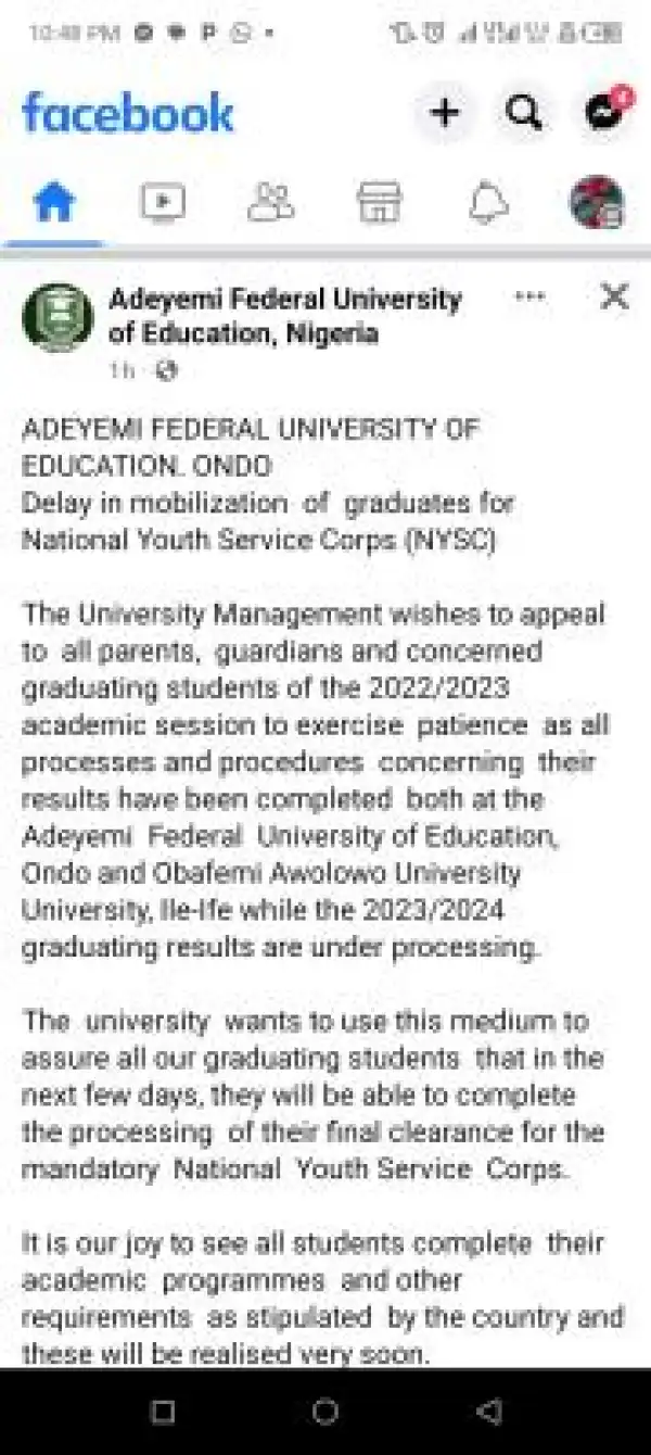AFUED issues important notice regarding delay in mobilization of graduates for NYSC