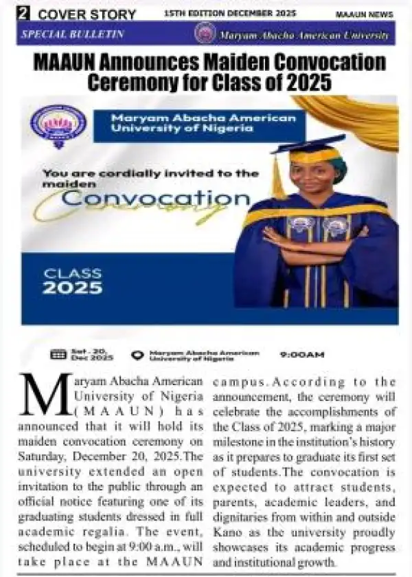 MAAUN announces maiden Convocation Ceremony