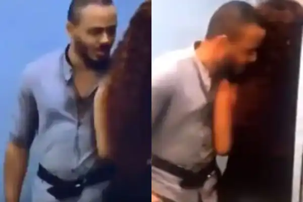 #BBNaija: Watch The Moment Ozo Grabbed Nengi By The Waist And Kissed Her (Video)