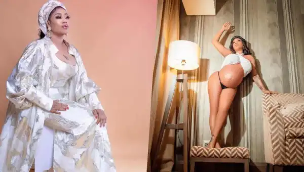 Toyin Lawani Flaunts Baby Bump, Asks Fans For Suitable Name For Her Unborn Child