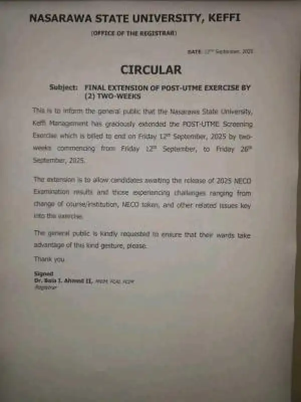 NSUK extends Post UTME registration deadline by 2 weeks