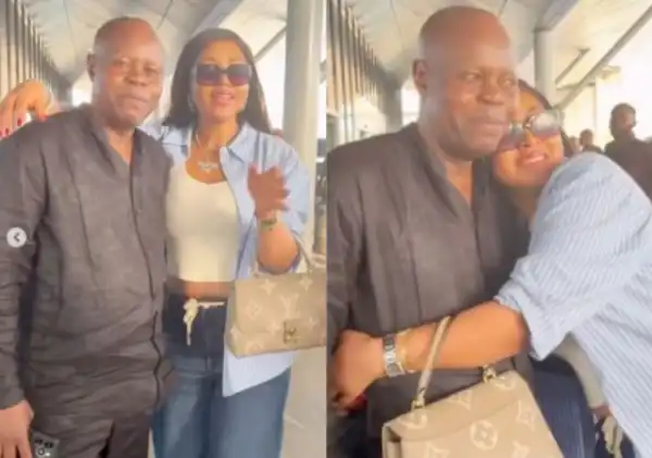 Moment Regina Daniels Happily Reunites With Her Father As He Picks Her Up At Airport