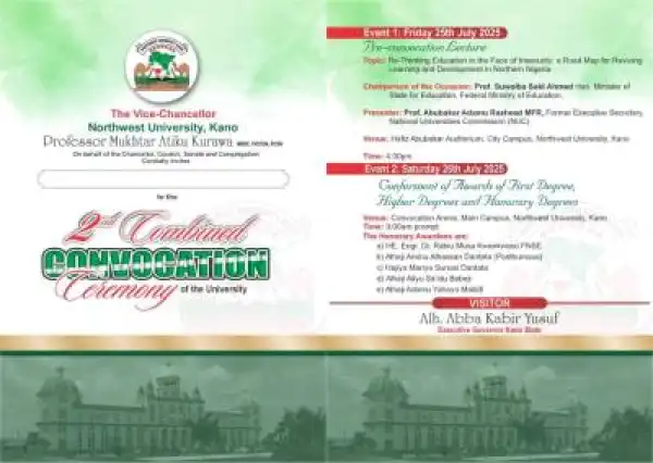 Northwest University, Kano announces 2nd combined convocation ceremony