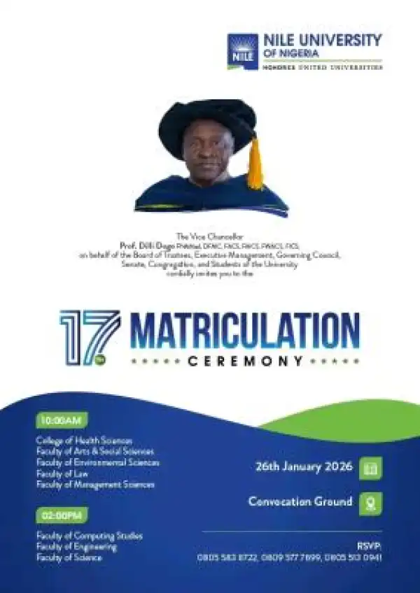 Nile University announces 17th Matriculation Ceremony