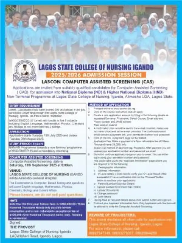 LASCON releases admission form for 2025/2026 session