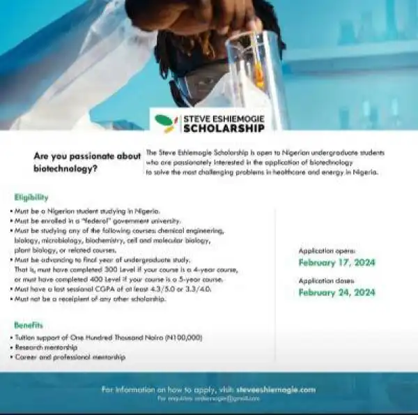 Steve Eshiemogie Scholarship for final year students
