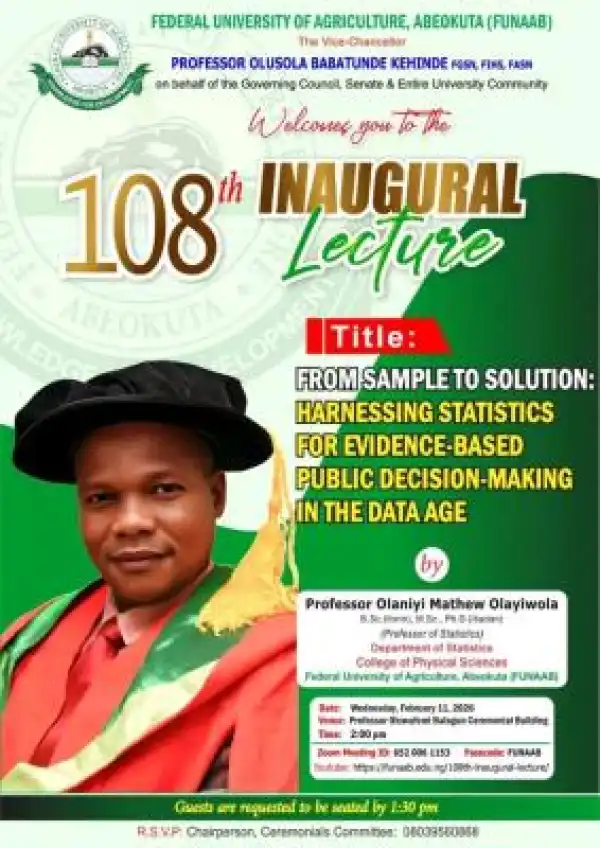 FUNAAB announces 108th Inaugural lecture