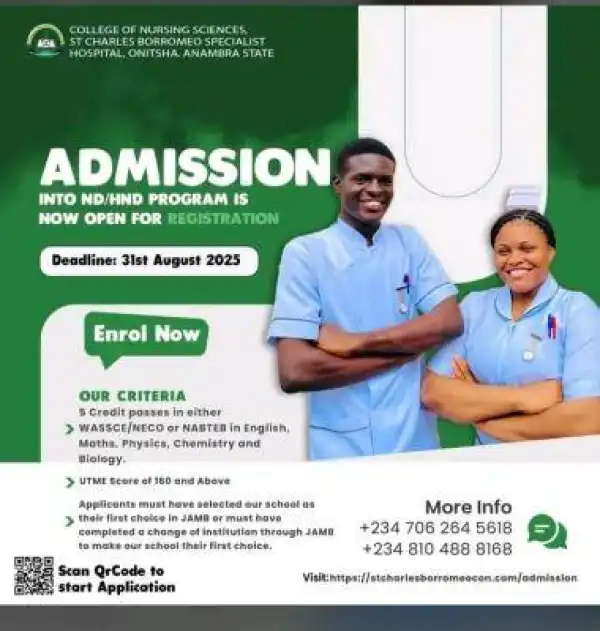 St Charles Borromeo College of Nursing Sciences Admission, 2025/2026