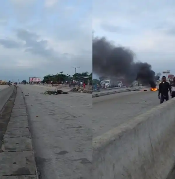 Chaos in Mile 2 Lagos state as taskforce allegedly ki!ls unidentified person