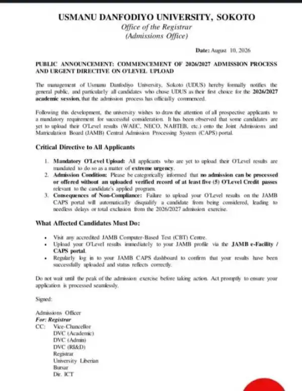UDUSOK notice on O
