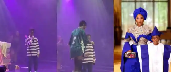 Lovely Moment Tiwa Savage’s Son, Jamil, Shows Off His Rapping Skills at Her London Concert