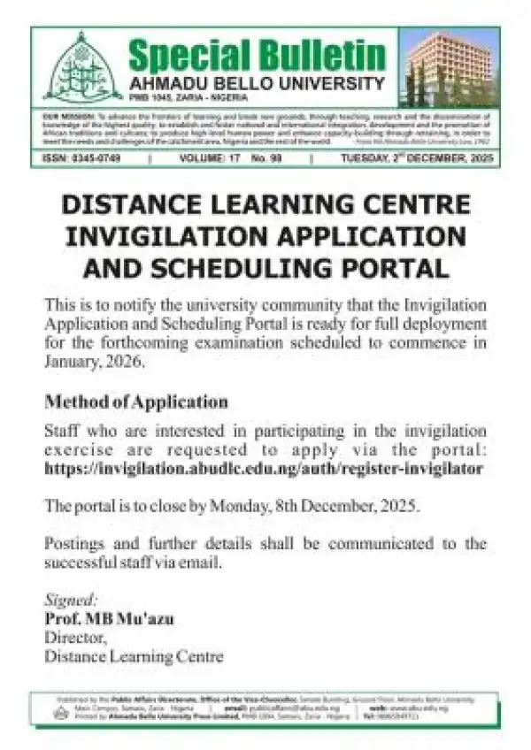 ABU Distance Learning Centre launches portal for exam invigilation and scheduling