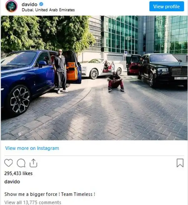 Show Me A Bigger Force - Davido Writes As He Flaunts Fleet Of Cars (Photo)