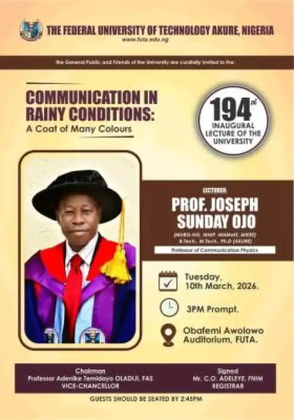 FUTA announces 194th Inaugural Lecture