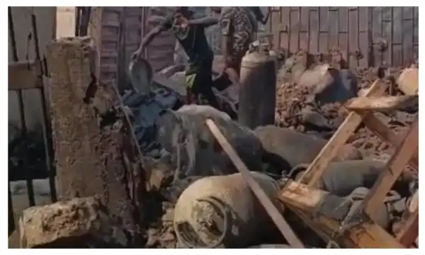 Gas explosion destroys several shops in Lagos