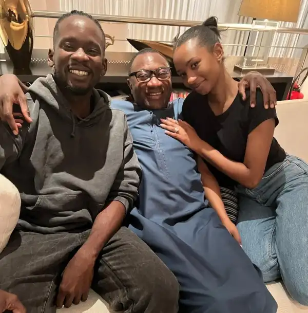 Billionaire, Femi Otedola Seen Posing With Mr. Eazi And His Daughter, Temi Days After Their Engagement