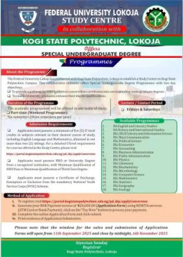 FULOKOJA in affiliation with KSP announces Special Undergraduate programme admission, 2025/2026