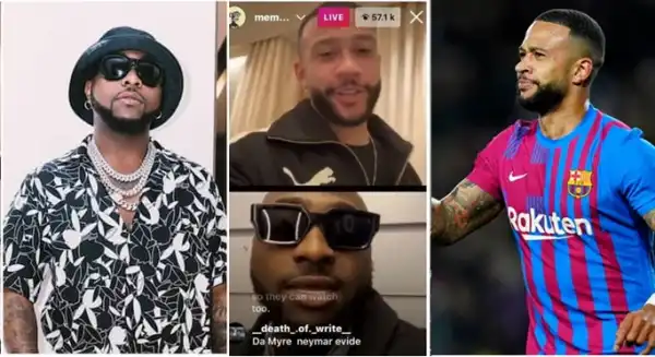 Davido Calls Barca Star, Memphis Depay On Live Video, Invites Him to His 02 Arena Concert (Video)