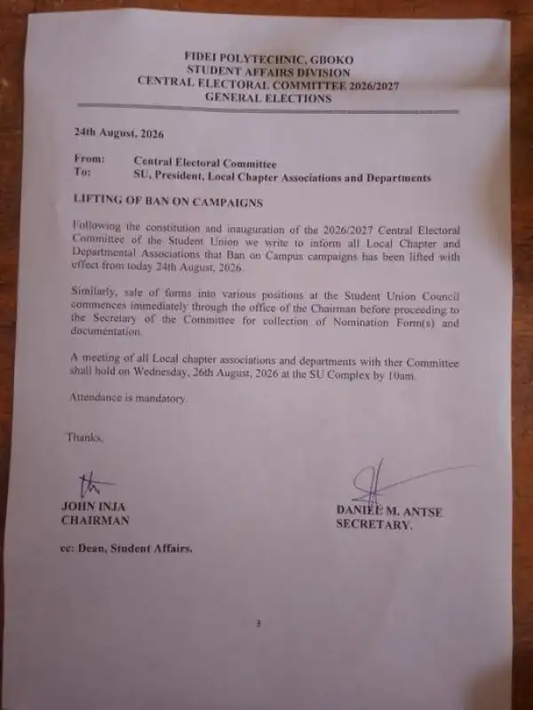 Fidei Poly lifts ban on SUG Campaign activities