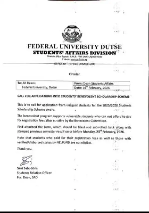 FUDutse announces indigent students’ Scholarship Scheme