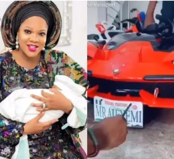 Toyin Abraham Buys Son A Customized Lambo And Swing Car To Mark First Birthday (Photos)