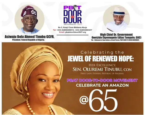 PBAT Door-to-Door celebrates Nigerian First Lady Oluremi Tinubu at 65