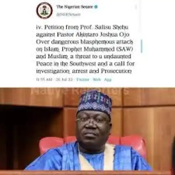 Blasphemy: Senate Receives Petition For The Investigation & Arrest Of Pastor Ojo