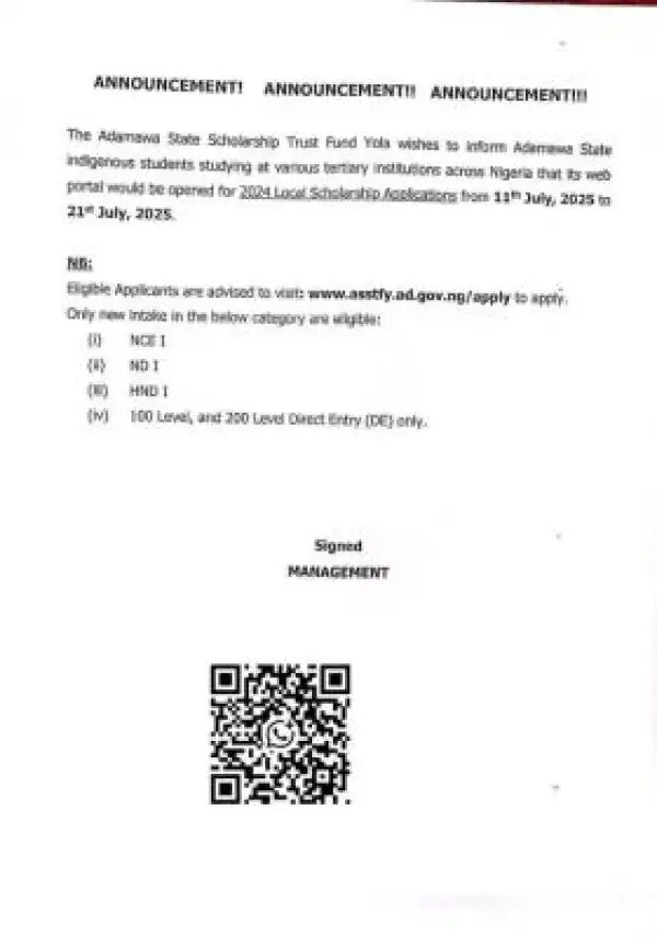 Adamawa State Scholarship Scheme for Indigenous students, 2025