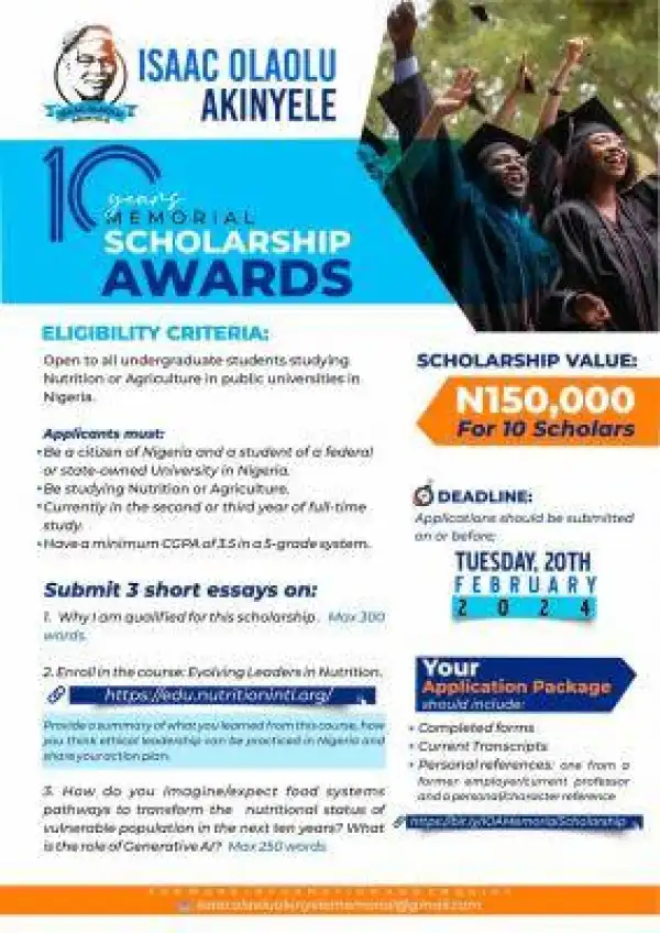 Isaac Olaolu Akinyele Memorial Undergraduate Scholarship Awards