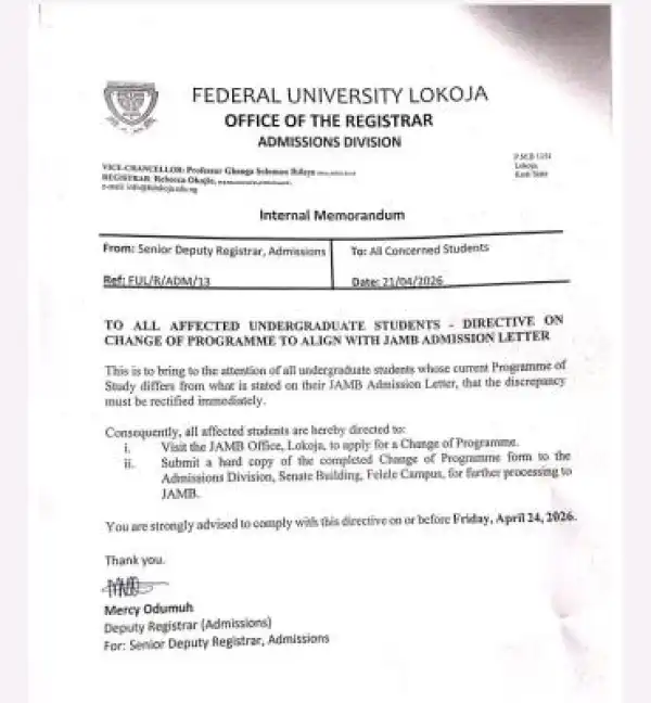FULOKOJA urgent notice to students studying courses different from the one offered by JAMB