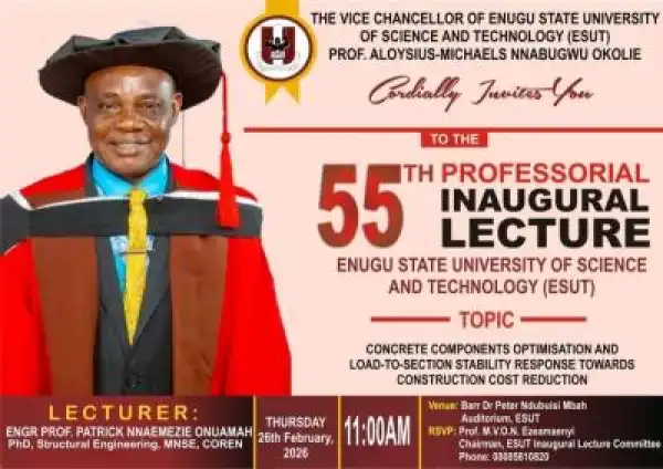 ESUT announces 55th Professorial Inaugural Lecture