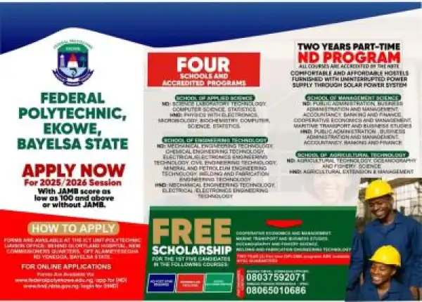Federal Polytechnic, Ekowe HND and ND Part-time admission form, 2025/2026