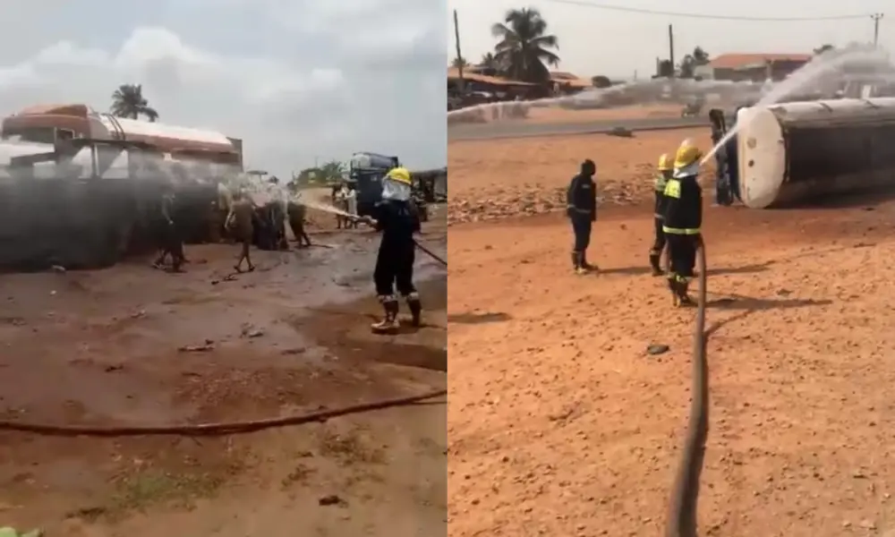 Petrol tanker carrying 45,000 litres of PMS overturns in Oyo