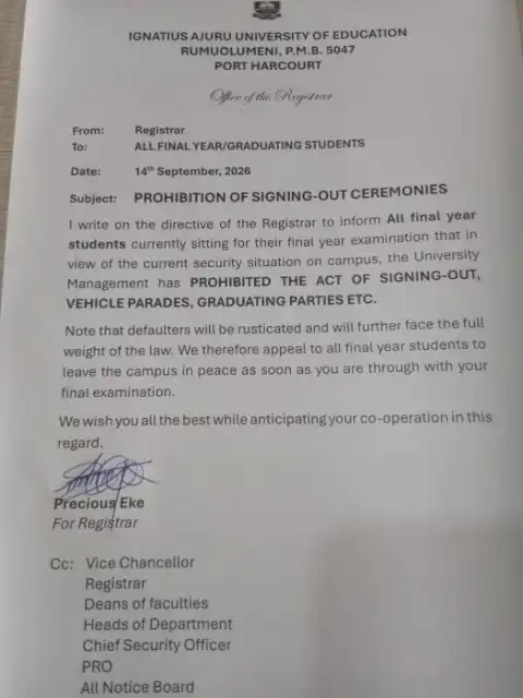 IAUE bans signing-out celeberations