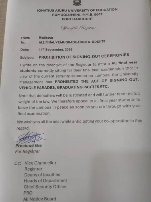 IAUE bans signing-out celeberations