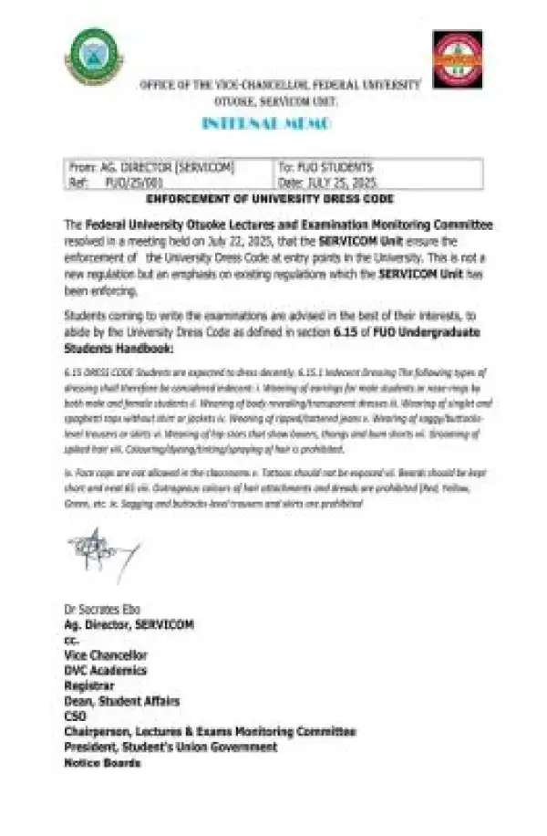 FUOTUOKE issues notice on enforcement of university