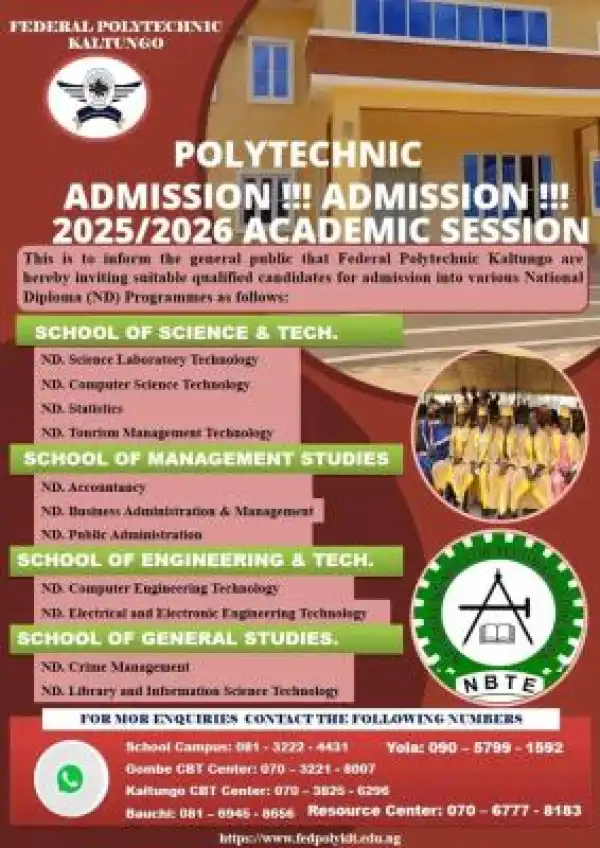 Federal Poly, Kaltungo releases ND Admission form, 2025/2026