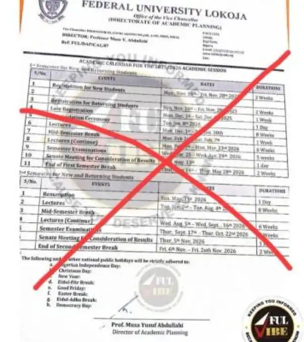 FULOKOJA disclaimer notice on resumption and academic calendar