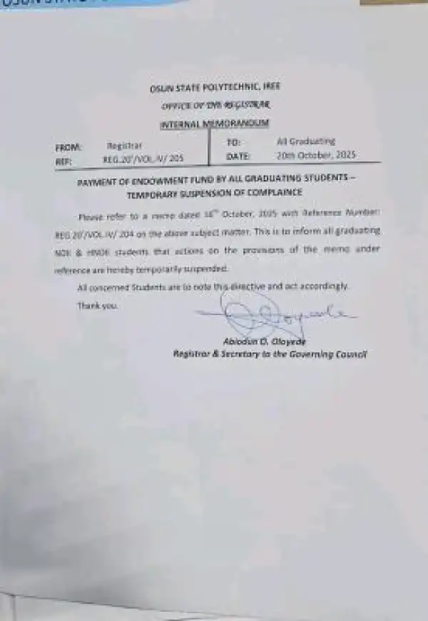 OSPOLY suspends payment of endowment fund by graduating students