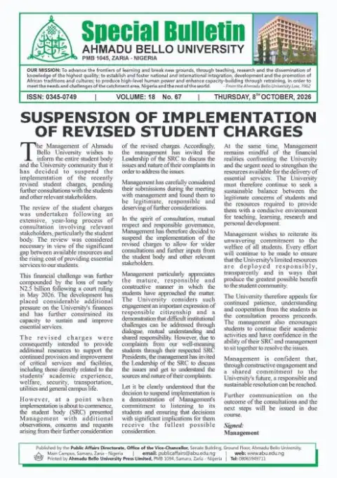 ABU suspends implementation of increased school charges